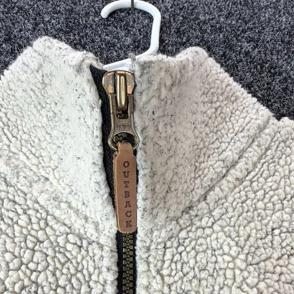 Outback Trading Company Beige Full Zip Jacket Stand-Up Collar Dog Print Men’s M